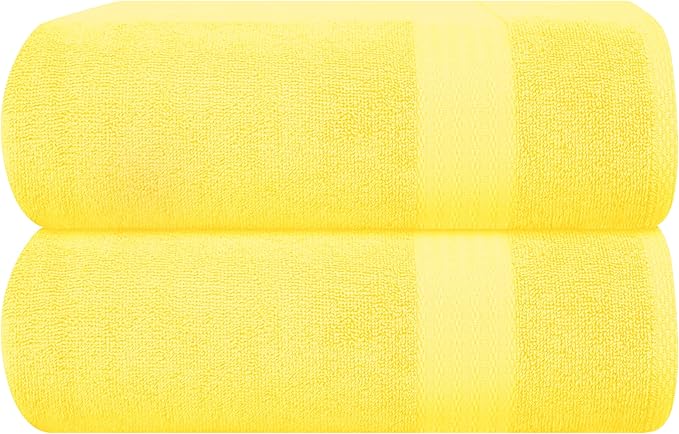 GLAMBURG Premium Cotton Oversized 2 Pack Bath Sheet 35x70-100% Pure Cotton - Ideal for Everyday use - Ultra Soft & Highly Absorbent - Machine Washable - Yellow