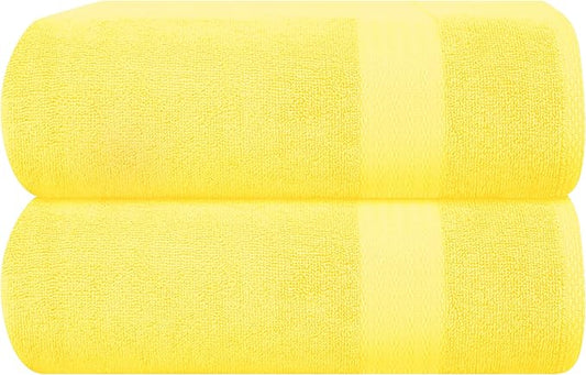 GLAMBURG Premium Cotton Oversized 2 Pack Bath Sheet 35x70-100% Pure Cotton - Ideal for Everyday use - Ultra Soft & Highly Absorbent - Machine Washable - Yellow