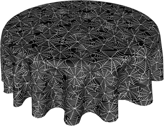 Halloween Tablecloth Round 60 Inch Halloween Black Spider Web Table Cloth Halloween Haunted House Table Decorations Halloween Holiady Decorative Table Cover for Kitchen Dining Room Holiday Party