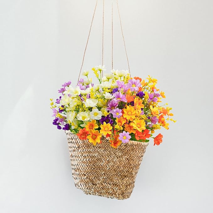 Uieke 6PCS Artificial Daisy Mums Flowers Outdoor UV Resistant Fake Silk Flowers No Fade for Outside Home DIY Garden Porch Window Box Décor (Orange Yellow. White, Purple)