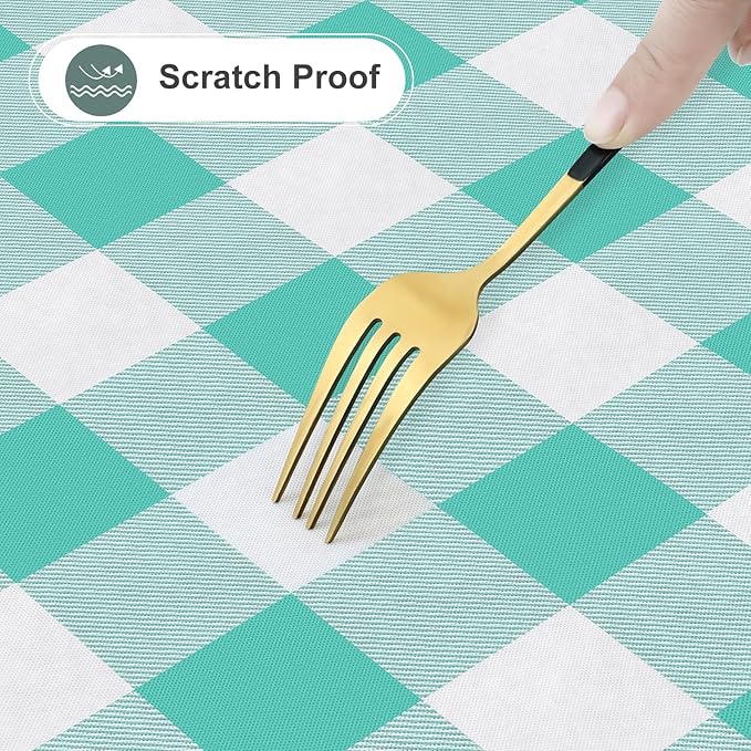 misaya Rectangle Waterproof Vinyl Table Cloth, Buffalo Flannel Backed Tablecloth, Wipeable Plastic Table Cover for Dinner, Kitchen, Outdoor (54" x 78", Teal and White)