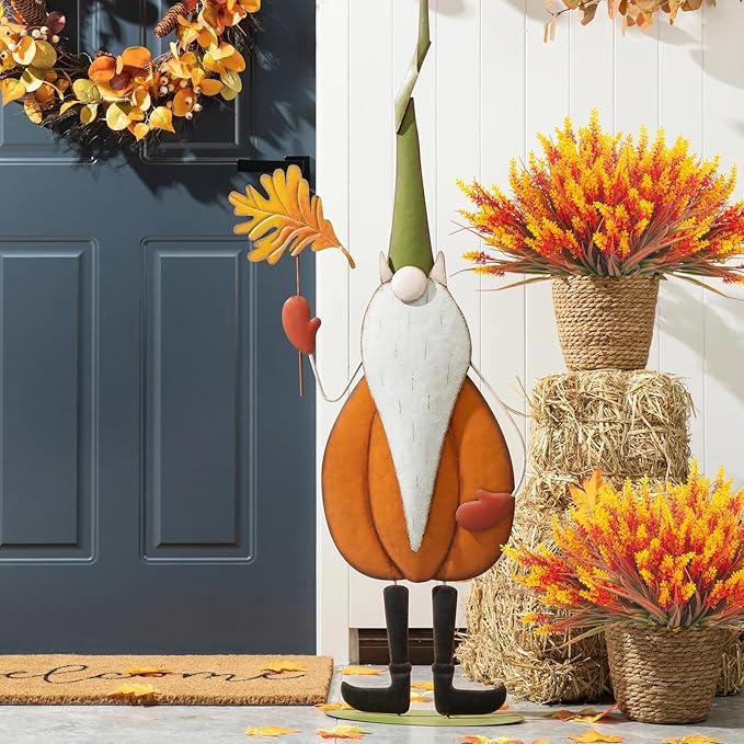 20 Bundles Artificial Plants Outdoor Fake Monkey Grass with Flowers (Fall Red)