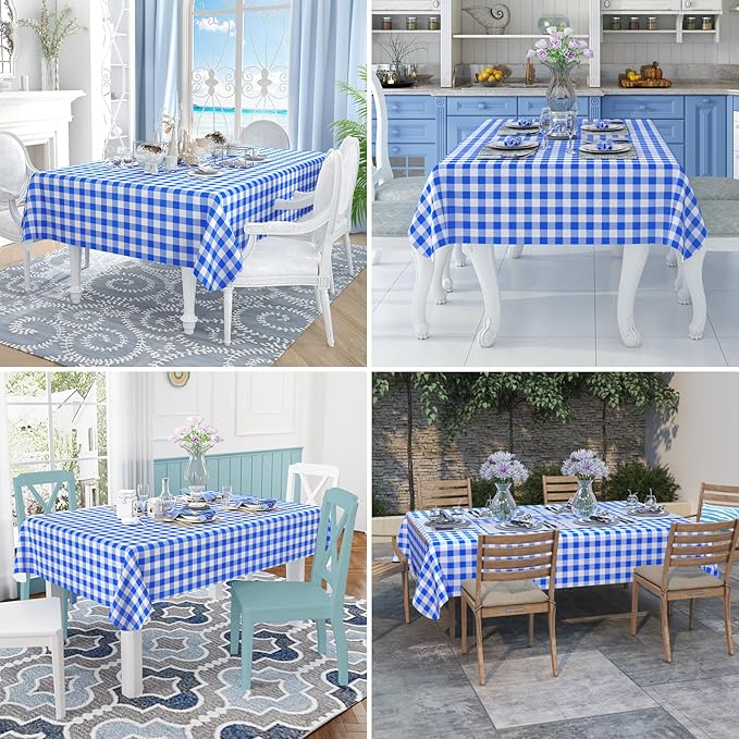 misaya Rectangle Waterproof Vinyl Table Cloth, Buffalo Flannel Backed Tablecloth, Wipeable Plastic Table Cover for Seaside, Picnic, Outdoor (60" x 84", White and Blue)
