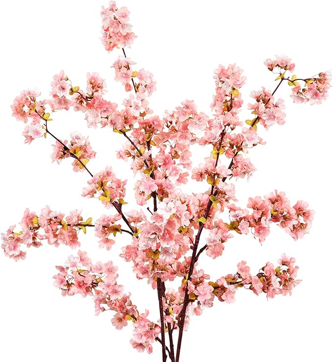 Sunm Boutique Plum Blossom Artificial Flowers Simulation Flower Table Decoration Accessories Party Beach Theme Decorations Artificial Cherry Blossom Flower (Pink Cherry Blossom, Pack of 3)