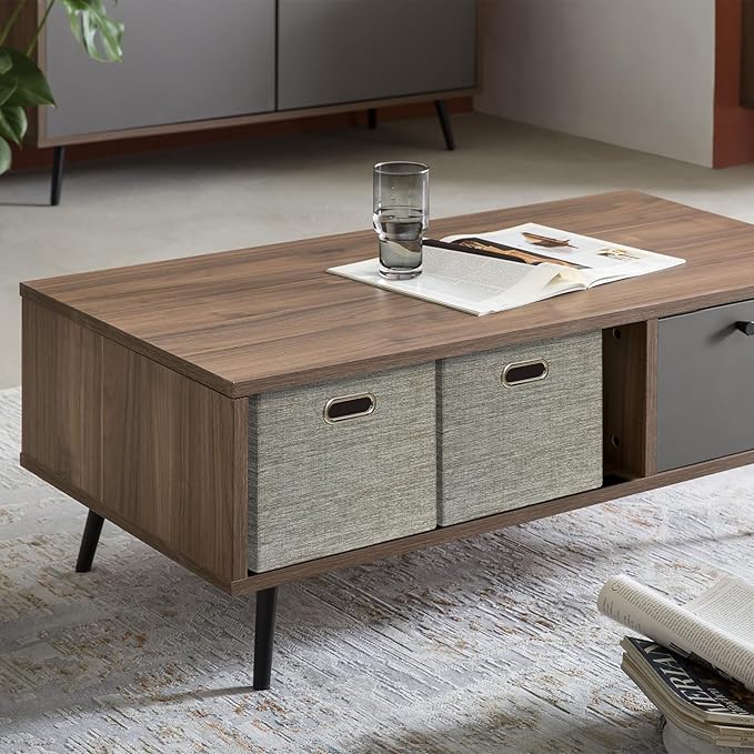 Closet Organizers and Storage Bins, Linen Baskets for Organizing, Collapsible Home Organization Boxes with Handles, Decorative Containers for Clothes, 16.25x12x10 Inch, 4 Pack, Coffee