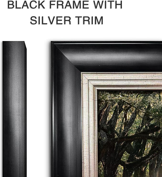 Oak Tree Canvas Wall Art: Framed Green Forest Path Painting Nature Park Landscape Artwork for Living Room