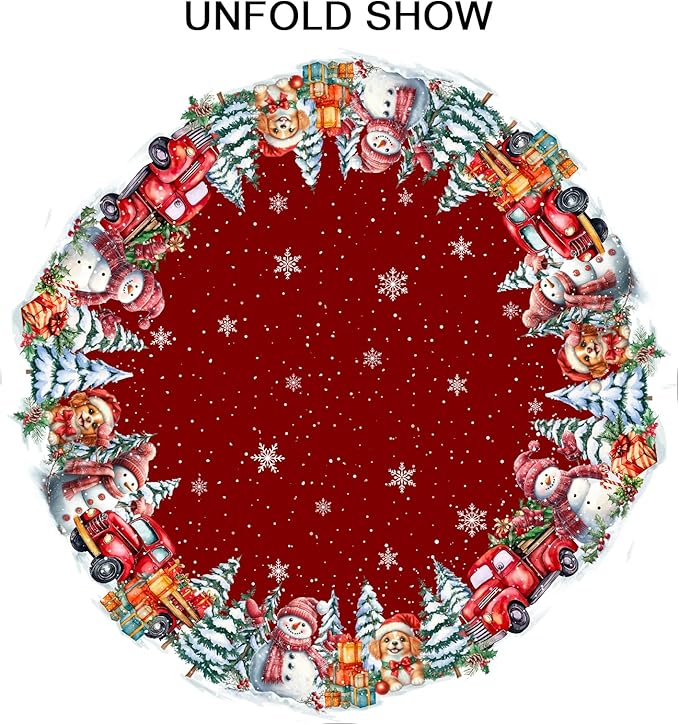 Kawani Christmas 60 Inch Round Tablecloth Red Snowman Round Table Cloth Decor for Home Xmas Truck Decorative Dining Table Cover for Winter Holiday Farmhouse Party Picnic Decor
