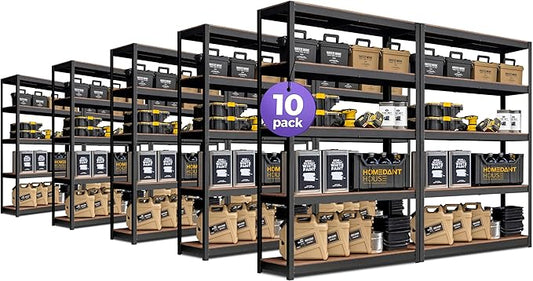 HOMEDANT House 48" Wide Boltless Heavy Duty Garage Storage Shelving Adjustable 5-Tier Metal Shelves Laminated Organization Shelf Industrial Utility Rack for Pantry Warehouse Office Store 10Pack