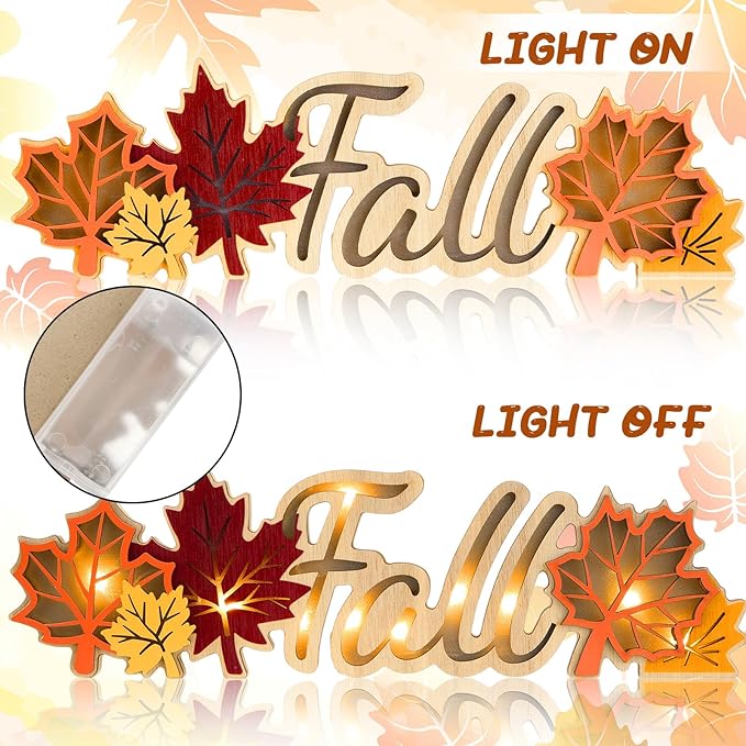 Geetery Fall Decor Thanksgiving LED Wooden Sign Rustic Tabletop Centerpiece Maple Leaves Decorations Fall Kitchen Decor for Home Thanksgiving Autumn Harvest Party