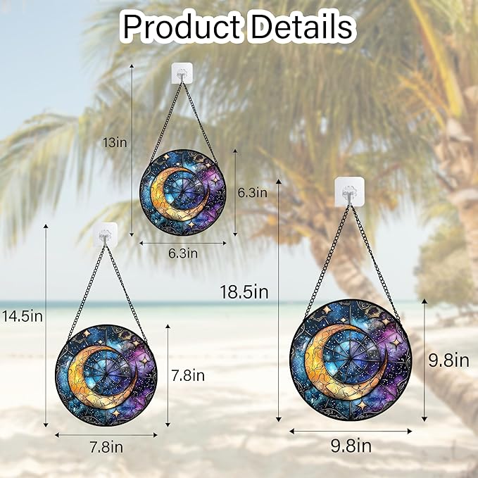Stained Glass Window Hanging, Blue Starry Sky Moon Astrolabe Suncatcher for Doors Home Sun Catchers Decoration and Christmas, Mother's Day Birthday Gifts for Women, Men, and Mom 9.8 in