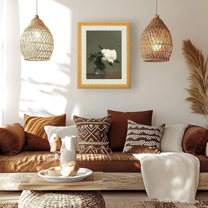 Brivoria Framed Canvas Wall Art Vintage Decor, White Roses in Glass Vase Realist Still Life Floral Print with Dark Olive Background for Living Room Dining Room Office Gallery Wall Decor, 16"x20"