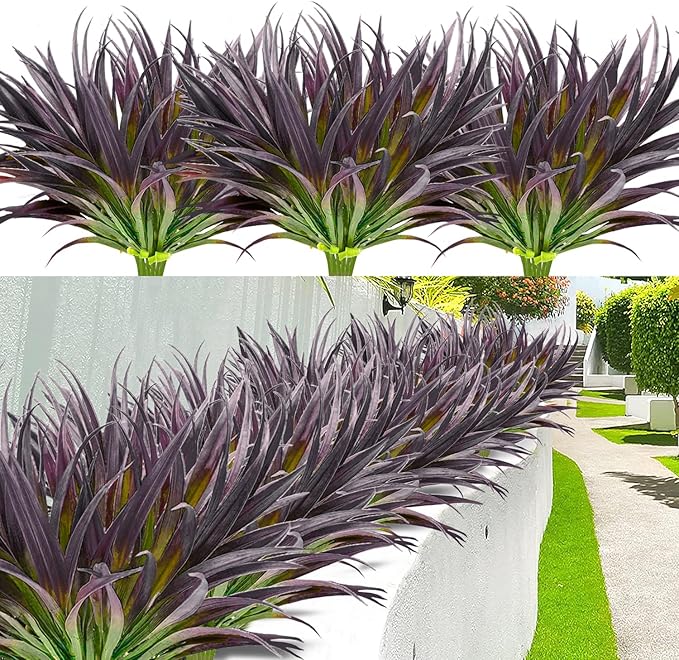 12 Pcs Artificial Outdoor Plants UV Resistant Tall Fake Grass Plants Bushes Faux Tropical Flowers Décor Fall Winter Summer Planters Patio Front Door Porch Plastic Greenery & Shrubs Decoration