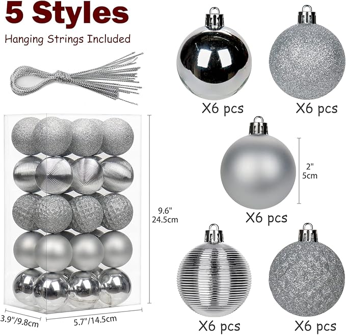 30PCS 2" Christmas Ball Ornaments Shatterproof Gold Christmas Tree Decorations Xmas Tree Balls Halloween Ornaments Décor