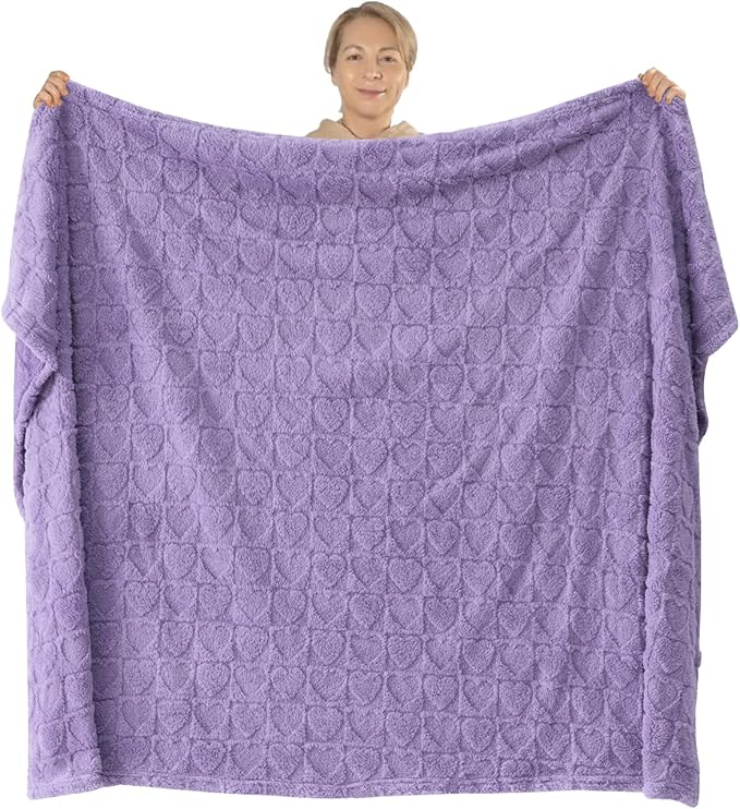 NEWCOSPLAY Super Soft Twin Blanket Lavender Love Premium Silky Flannel Fleece 3D Heart Checkered Lightweight Bed Blanket All Season Use (Lavender Love, Twin(60"x80"))