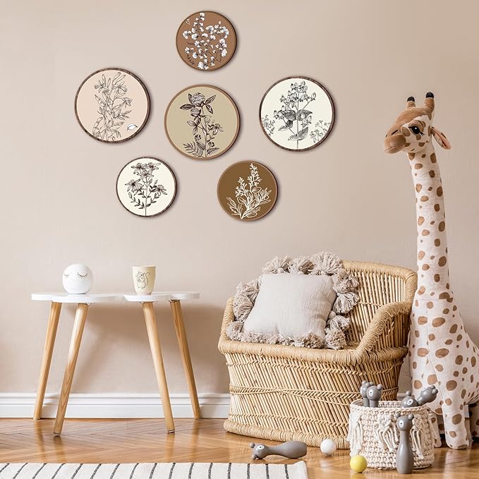 Barydat 6 Pieces Boho Plant Wall Art Decor Wooden Boho Farmhouse Rustic Bohemian Wall Hanging for Bedroom Living Room Office(Vivid Round,8 Inch, 10 Inch)