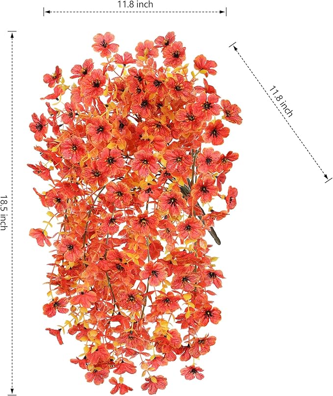 Fall Artificial Flowers for Outdoors Fake Silk Flower, 2Pcs Red Orange Daisy Autumn Decor, Realistic Hanging Decoration Plants, UV & Fading Resistant for Porch Patio Balcony Planter