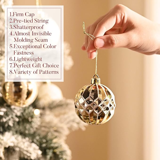 Valery Madelyn Christmas Ornaments Set, 30ct 2.36 Inches White and Gold Shatterproof Christmas Tree Decorations Ball Ornaments Bulk, Elegant Hanging Ornaments for Xmas Holiday Party Decor