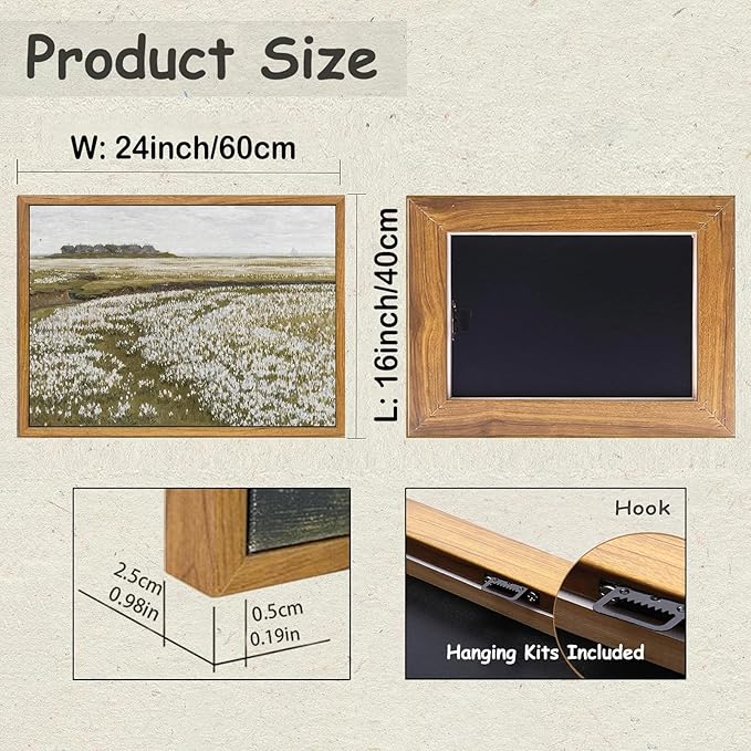 KBKBART Framed Vintage Wall Art Prints, Retro Countryside Flower Field Nature Wilderness Canvas Painting Farmhouse Decor Wall Art, Rustic Landscape Wall Decor for Bathroom, Bedroom Living Room,