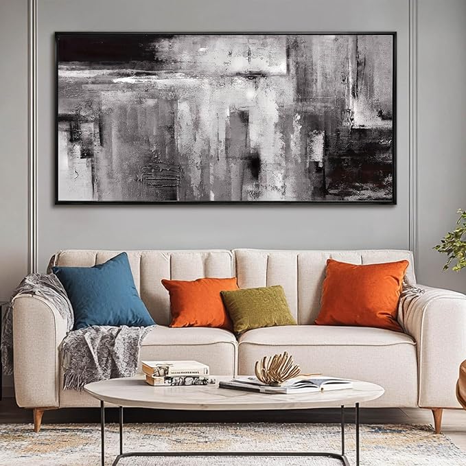 XIANSHOU Black Abstract Wall Art Grey Pictures Wall Decor Modern Artwork 24"x 48" Wall Prints for Living Room Home Decor Dining Room Posters