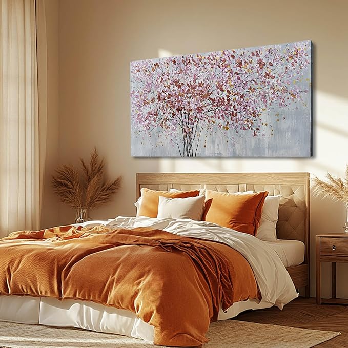 Gold and Pink Canvas Wall Decor Botanical Prints Floral Wall Art Line Painting for Living Room Tree Scenery Picture for Home Hotel 29x58 Inch