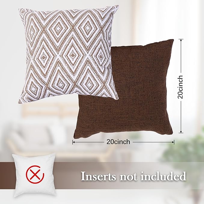 HPUK Decorative Throw Pillow Covers Set of 4 Geometric Design Linen Cushion Cover for Couch Sofa Living Room, 20"x20" inches, Chocolate