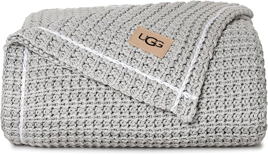 UGG Luna Knit Throw Cotton Chunky Soft Throw Blanket for Couch or Bed Cozy Washable Giftable Lightweight Blanket for Living Room or College Dorm, 50-inch x 70-inch, Stone Grey