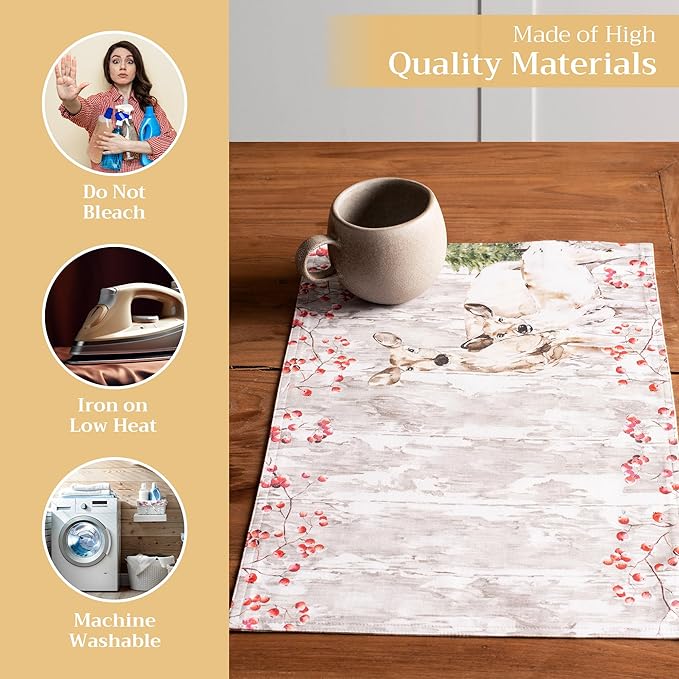 Maison d' Hermine Placemats Set of 4 100% Cotton Washable Cloth Place Mats, Reusable Table Mats for Kitchen Dining Decoration, Party, Wedding, Restaurant (Mountain Life, 13" x 19")