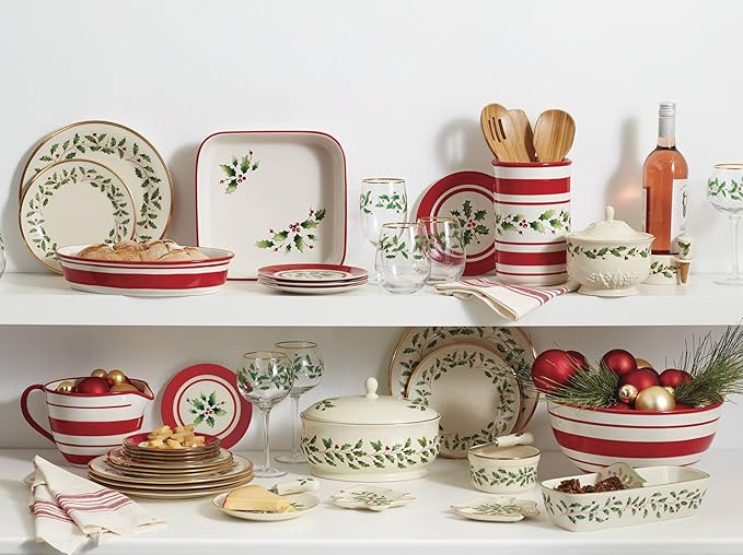 Lenox 897080 Holiday Dinnerware Dinner Plates, Set of 4, Red & Green, Christmas, Hosting