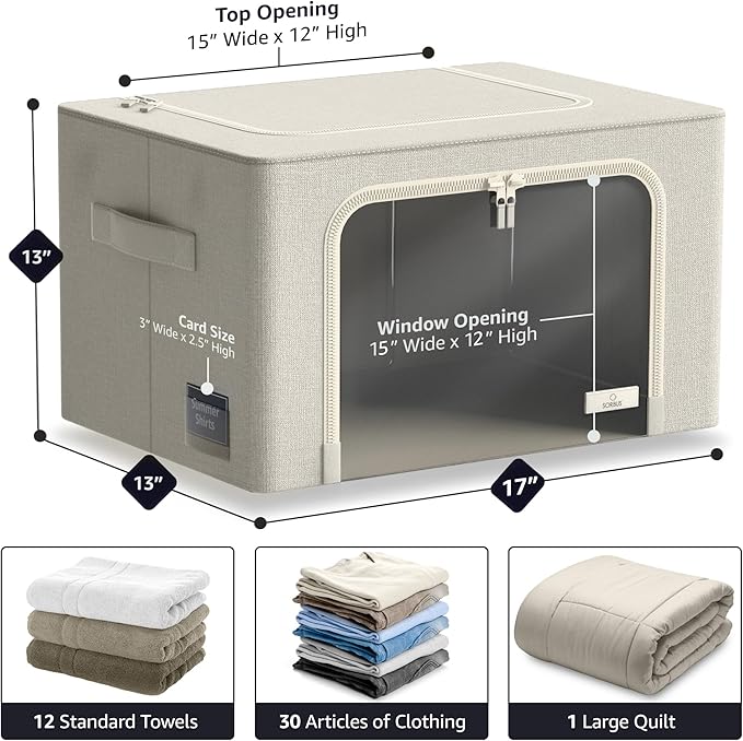 Sorbus Storage Bins with Metal Frame - Stackable & Foldable Clothes Organizer Bags - Oxford Fabric Storage Containers with Large Clear Window & Carry Handles Organization for Bedding Linen & Clothing
