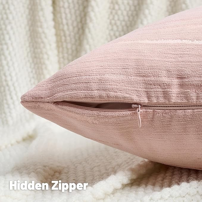 FUTEI Pink Chenille Decorative Throw Pillow Covers 22x22 Inch Set of 2,Soft Embossed Striped Textured Cushion Case,Modern Home Decor for Couch Bed Living Room