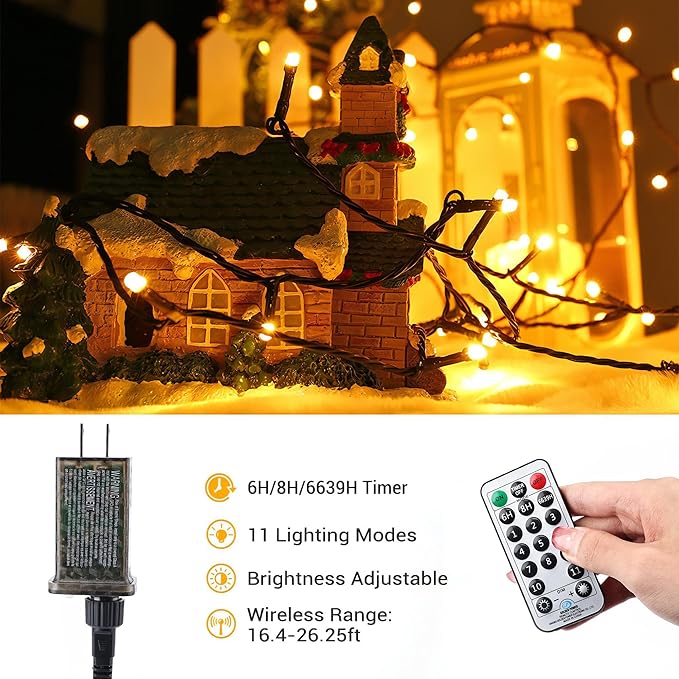 Brizled Color Changing Christmas Lights, 65.67ft 200 LED 11-Function Warm White & Cool White LED Lights String, Dimmable 29V Safe Adapter Christmas Tree Lights with Remote for Xmas Tree Party Decor