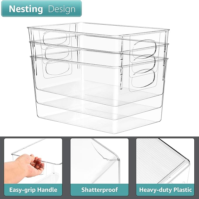 Sorbus 2 Pack Large Clear Plastic Storage Bins, Clear Organizer Bins with Handle for Kitchen, Pantry, Cabinet, Refrigerator, Craft, Toys, Clothes, Closet, Under Sink, Bathroom Organizers and Storage