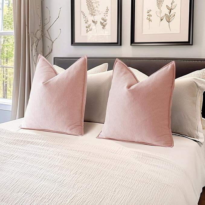 MIULEE Pack of 2 Pink Decorative Pillow Covers 20x20 Inch Soft Chenille Luxurious Couch Throw Pillows Farmhouse Cushion Covers with Elegant Design for Sofa Bedroom Living Room Home Decor