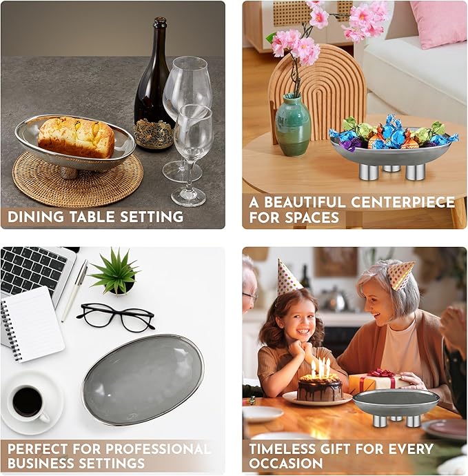 Ceramic Fruit Bowl – 10” Gray Decorative Bowl for Kitchen Counter – Modern Pedestal Bowl, Fruit Bowls, Catch All Bowl, and Fruit Basket for Kitchen Counter