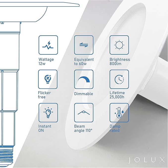 Jolux 12-Pack 5/6" LED Can Lights Retrofit Recessed Lighting,12W=60W,3000K WarmWhite,800 Lumens,Dimmable Can Lights,ETL,Damp Rated,Simple Installation Adjustable Retrofit Downlight,Bevel Trim