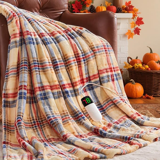 Heated Blanket Electric Throw, 50X60, Heating Throw with 10 Heating Levels & 8 Hours Auto Off, Plaid Checkered Sherpa Blanket Warmer for Adults, Farmhouse Home Decor for Couch Bed Office Gifts for Mom