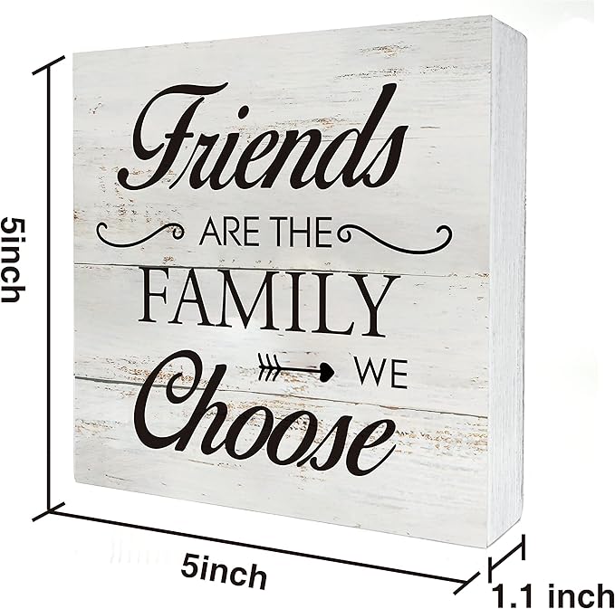 Kinship Wooden Box Sign Desk Decor Rustic Wood Block Plaque Box Sign for Home Living Room Shelf Table Decoration (5 X 5 Inch) (Friends)