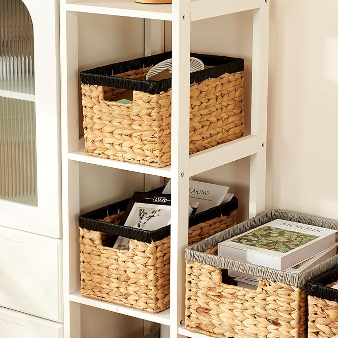 Wicker Storage Basket 2 Pack, Water Hyacinth Storage Baskets with Built-in Handles, Large Wicker Baskets for Storage & Organizing, Natural with Black