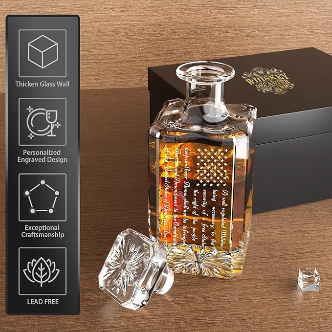 FURSARCAR Birthday Gifts for Men Dad Father, Whiskey Decanter Engraved We The People 1791, Unique Cool Mens Fathers Birthday Gift from Daughter Son, Personalized Present Decanter Sets for Man