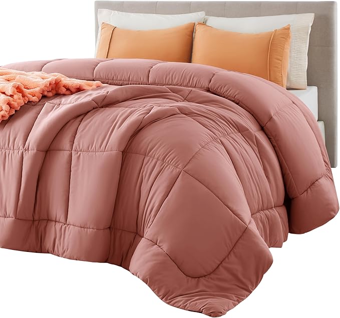 Bedsure Comforter Duvet Insert - Quilted Comforters Full Size, All Season Duvet, GentleSoft Down Alternative Bedding, with 8 Tabs, Gifts for Women/Men, Dusty Pink, Full 86 x 82 Inches