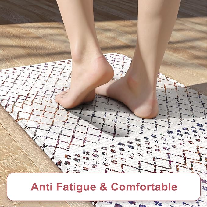 KIMODE Kitchen Mats 2PCS,Cushioned Anti Fatigue Boho Kitchen Rugs and Mats,Non Slip Waterproof Kitchen Mats for Floor,Comfort Foam Standing Desk Mat for Home,Office,Sink,Laundry,Colorful