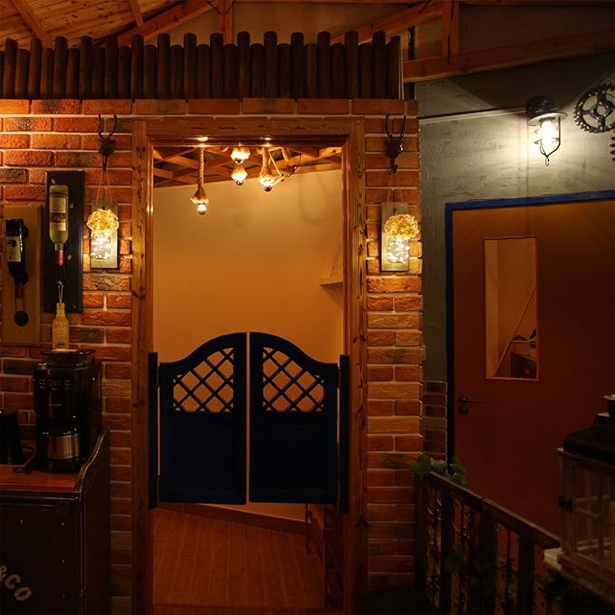 Besuerte Rustic Wooden Wall Hanging Decor with LED String Lights for Modern Living Room and Bedroom, Inspirational Country Style Vintage Wall Decoration Art, 6 Hour Timer Set of 2 Grey