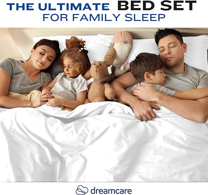 DREAMCARE Twin XL Sheet Set - Cooling Bed Sheets - 4pc Set - Up to 15" Deep Pocket Sheets - Soft & Long Lasting 100% Fine Brushed Polyester with Side Pocket - White