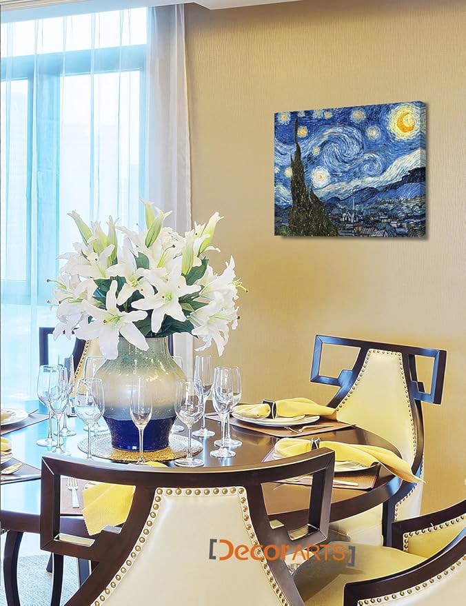 DECORARTS - Starry Night, Vincent Van Gogh Art Reproduction. Giclee Canvas Prints Wall Art for Home Decor. 20x16