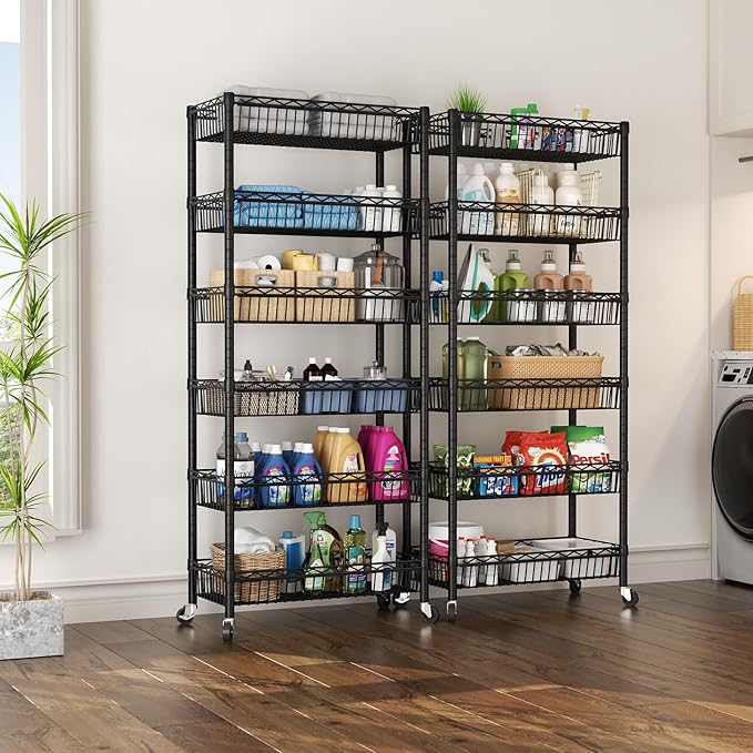 SINGAYE Shelf 6 Tier Wire Shelving Unit Adjustable Storage Shelves Big Basket Rack for Garage Kitchen Office Pantry Laundry Room Organizers13.5 D x 30" W x 65" H Black