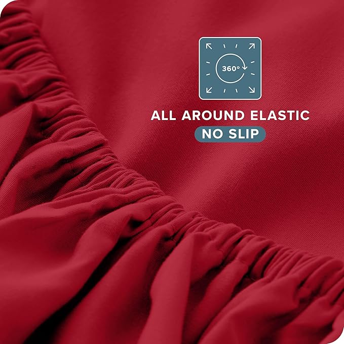 Bare Home Split King Sheet Set - 1800 Ultra-Soft Microfiber Bed Sheets - Double Brushed - Deep Pockets - Easy Fit - 5 Piece Set - Bed Sheets & Pillowcases (Split King, Red)