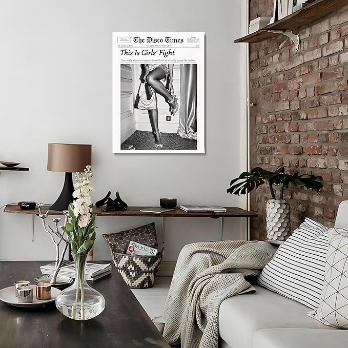 Vintage Shining Framed Wall Art,Hot Girl Newspaper Prints Motivational Affirmation Poster Trendy Canvas Wall Art Modern Retro Magazine Decor for Bar Cart Living Room Home Décor Apartment Bedroom 8x10