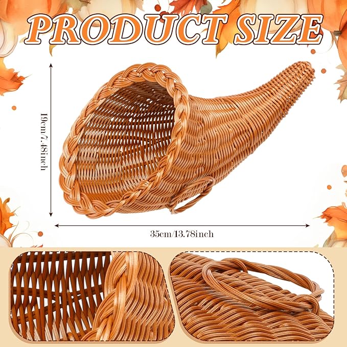 76 Pcs Thanksgiving Fall Cornucopia Basket Set Fall Table Centerpiece 13.78'' Large Thanksgiving Autumn Cornucopia Horn of Plenty Harvest Table Decorations with Pumpkin Fruit Inspirational Sticker