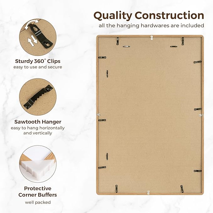 24x36 Poster Frame for Wall, 24 by 36 Picture Frame - Solid Oak Wood & Tempered Glass, Rustic 24 x 36 Wood Frame for Home Decor, 23x36 Picture Frame with Mat for 20x30, Natural Oak Color, 1 Pack