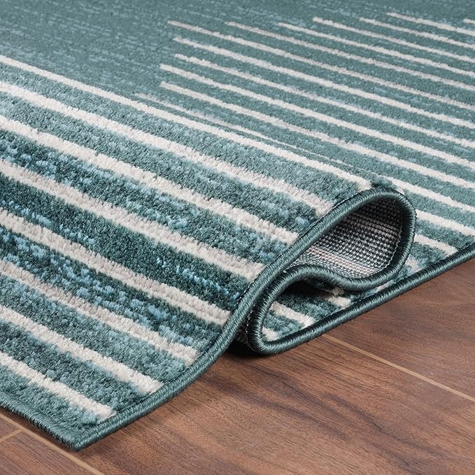 Rugshop Bohemian Stripe Stain Resistant High Traffic Living Room Kitchen Bedroom Dining Home Office Area Rug 2' x 7' Teal